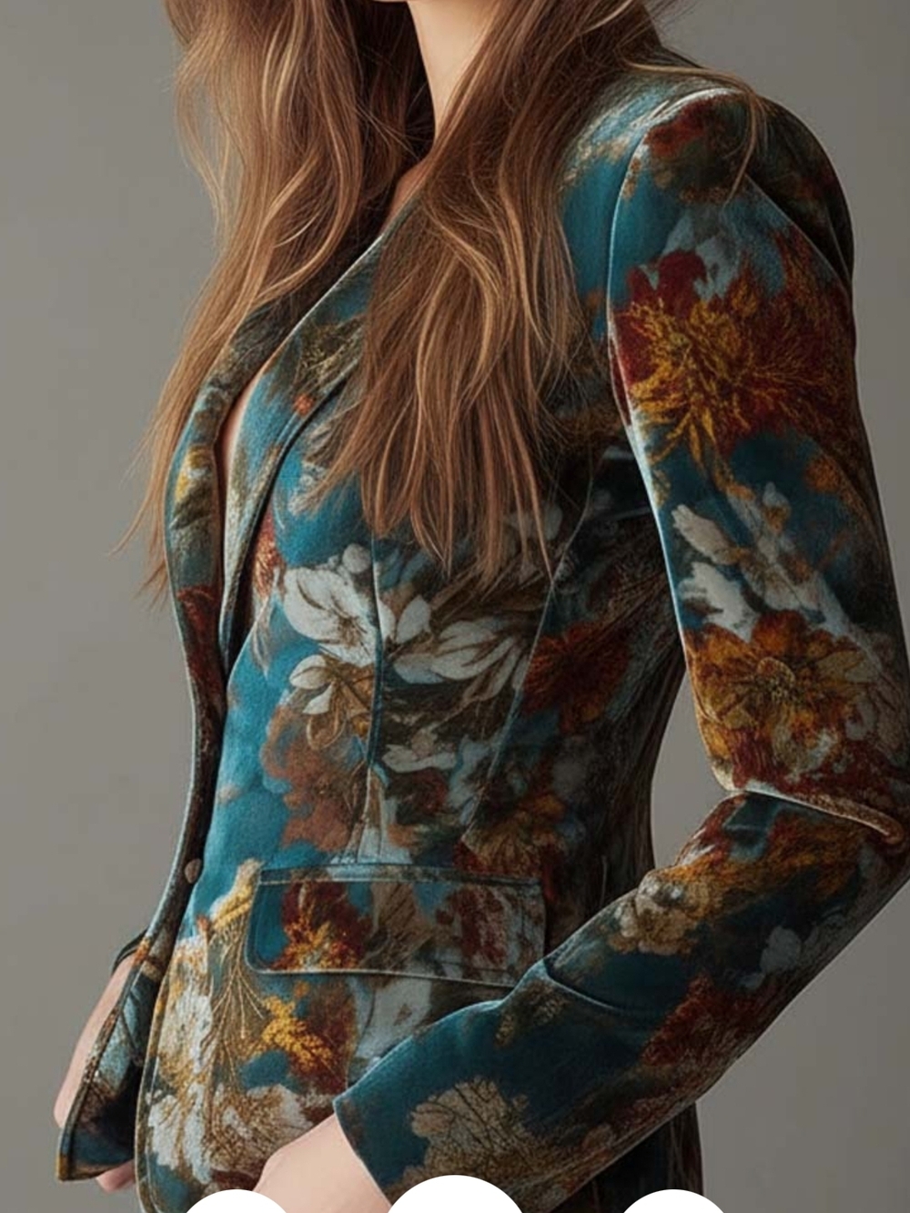 Futario Floral Velvet Tailored Blazer Jacket - Teal - Picture 2 of 14